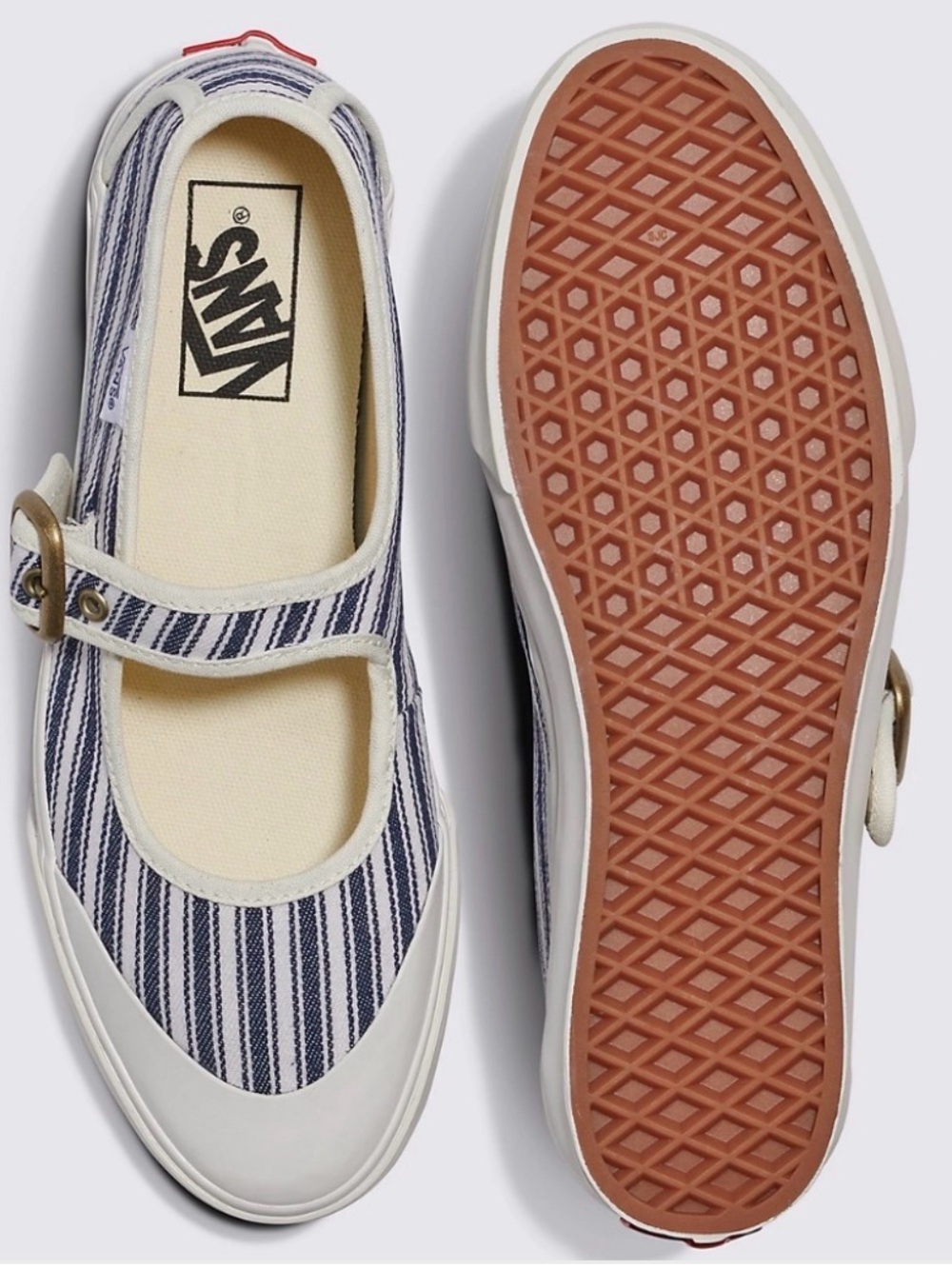 New Vans Women’s Striped Canvas Sneakers in Navy & White